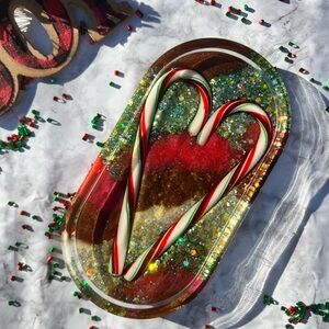 Festive Resin Candy Cane Holiday Tray